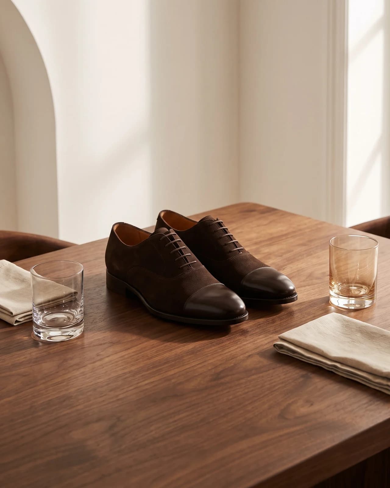 Hand-buffed espresso suede oxford